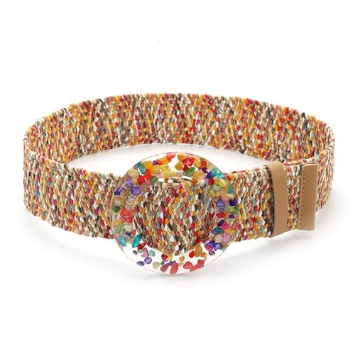 AYWTIUN Ceinture Elastique Femme Large Ceinture Vintage Femme Tissage Paille Ceinture été Ronde Grille Boucle Sauvage tressé Ceintures for Les Femmes pour Robes Femmes(90cm Mix Color R)