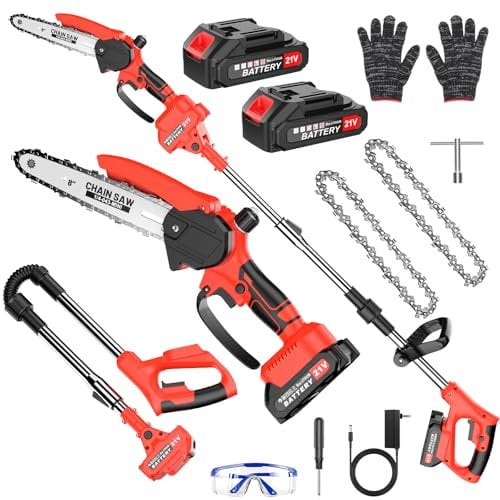 2-in-1 Cordless Pole Saw & Mini Chainsaw, 8-inch Electric Saw Brushless with 2 * 1500mAh Battery, Telescopic Motor Head 180° swiveling, Chain Saw with Extension Pole for Wood Cutting Trimming Branch