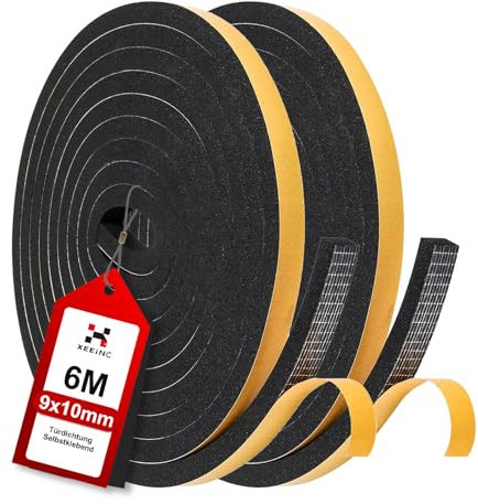 XEEINC 6M Burlete Puerta Ventana, 9mm(W) x 10mm(D) Burlete Tira Sellado para Puerta Entrada, Autoadhesiva Espuma Burlete Persiana Casa Aislante Frío, Ruido y Colisión - Blanco