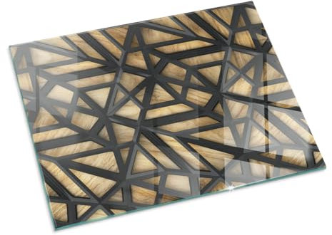 Plaque de Sol de Cheminée 80x60 cm Rectangle Plaque de Sécurité Revêtement de Sol sous la Cheminée Bords Polis Protection Thermique Installation Facile Verre - Géométrie avec Le Bois