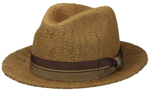 Brixton Roma Fedora Strohhut Fedorahut Sommerhut Sonnenhut Strandhut Damen/Herren - mit Ripsband Frühling-Sommer Frühjahr Sommer - L (59-60 cm) Cognac
