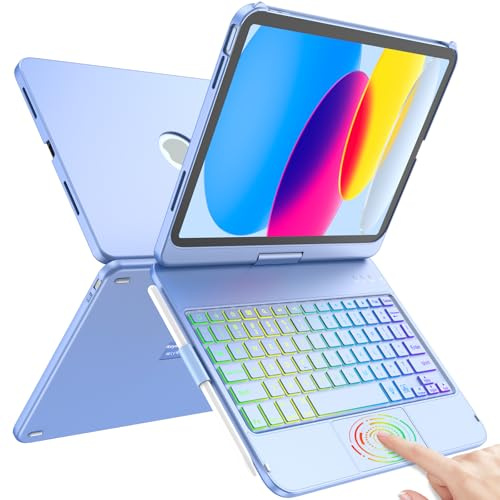 TQQ Keyboard Case for iPad A16 11th Gen 11/10th Gen 10.9 | With Multi-Touch Precision Trackpad, 360° Rotatable, 10 Colors Backlit Keyboard, Compatible with iPad 11 Gen 2025/10 Gen 2022