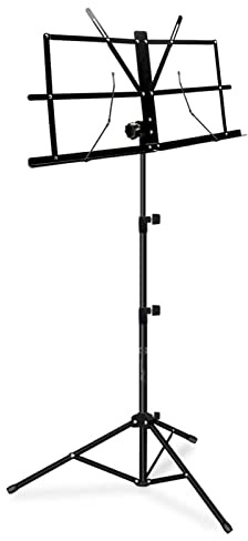 KIMISS Zusammenklappbarer Notenständer – Höhenverstellbar von 70 Cm Bis 140 Cm, Platzsparendes Design, Schwarzer Notenständer aus Metall für Auftritte, Tragbar und Stabil für Musiker