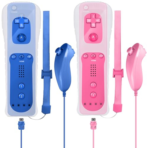 Leikurvo Confezione da 2 controller per Wii Remote, telecomando Wii con controller Nunchuck per WiiRemote più controller di ricambio Jostick Game Handle per console WiiU (blu + rosa)