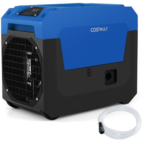 COSTWAY 66 L/Tag Elektrischer Luftentfeuchter, Industrieller Bautrockner mit Ablaufschlauch und Pumpe für Keller & Baustelle, Trocknungsgerät für Große Räume bis zu 167 m² (Blau)