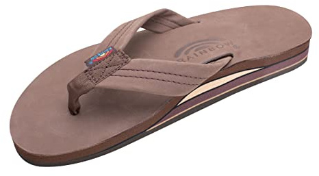Rainbow Sandals Men's Leather Double Layer w/Arch Wide Strap, Expresso, Large / 9.5-10.5 D(M) US