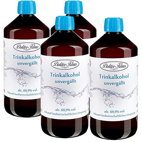4 x 700ml Primasprit/Trinkalkohol/Weingeist/Ethanol 69.9% Vol. Alc. in brauner PET Flasche mit OV von Doktor Klaus