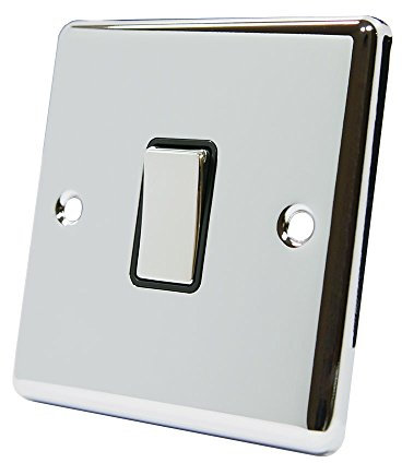 AET CPCINTBC 10 A 1 Gang Classical Chrome Polished Intermediate Metal Rocker Light Switch with Black Insert