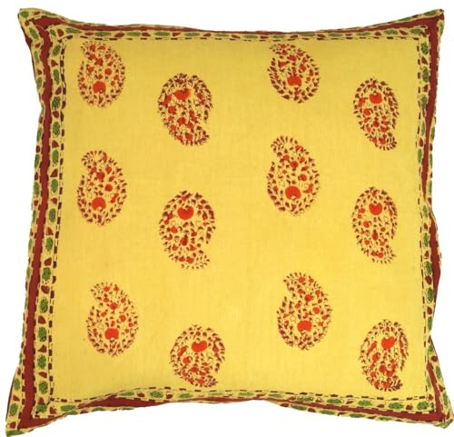 Boho Kissenbezug Blockdruck, indische Ethno Kissenhülle, Muster 1, 40*40 cm | 100 % Baumwolle, traditioneller Blockdruck, handgefertigt, Knopfverschluss aus Kokosholz, ideal für Dekoration.