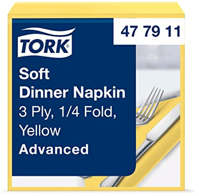 Tork 477911 Soft Dinnerserviette Gelb / Papierservietten 3 lagig / Ideale Qualität und Größe für ein Abendessen / Advanced Qualität / 12 x 100 (1200) Servietten / 39 x 39 cm (B x L)