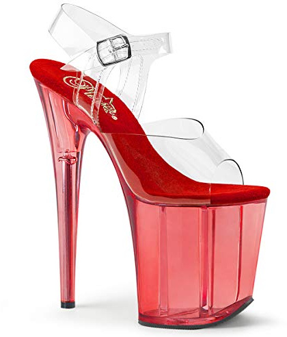 Pleaser FLAMINGO-808T, Damen Offene Sandalen, Transparent (CLR/Red Tinted), 40 EU (7 UK)