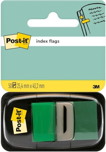 Post-it Index Flags, Medium, Green, 1 Dispenser 25.4 mm x 43.2 mm, 50 Flags - To Mark, Highlight or Color Code Important Information