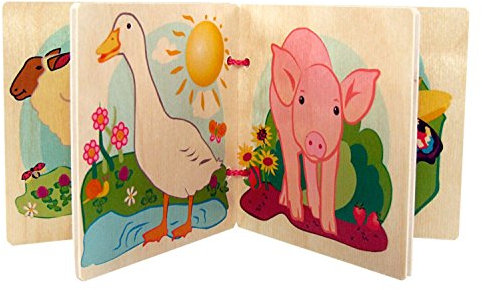 Hess Holzspielzeug 14299 - Bilderbuch aus Holz, Serie Bauernhof mit Tier-Motiven auf 4 Seiten, handgefertigt, beidseitig bedruckt, als Geschenk zur Geburt, Taufe oder zum Geburtstag