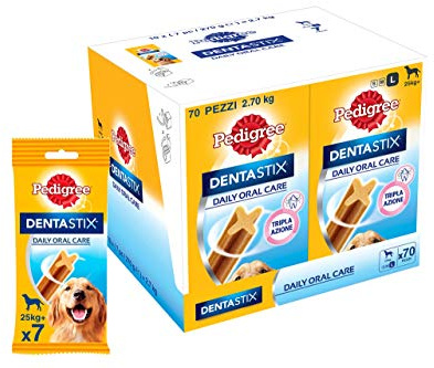 Pedigree DentaStix Daily Oral Care Zahnpflegesnack für große Hunde – Hundeleckerli mit Huhn- & Rindgeschmack für jeden Tag – 70 Sticks (10 x 7 Stück)