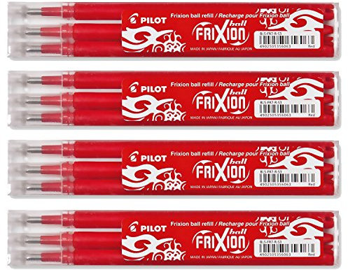 Pilot FriXion Ball Tintenroller 0,7 Ersatzminen Nachfüllminen | 4 Set á 3 Stk Rot