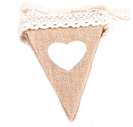 Rustikale Sackleinen des Flaggenschmuck Banner – OULII Liebe Herz Jute Sackleinen Sackleinen Wimpelkette Flaggen Spitze Wimpelkette Girlande Party Hochzeit Dekoration