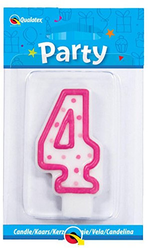 Qualatex Candle Age 4, 4th Birthday Candle, Birthday Cake Candle Age 4 Fourth Birthday, 26197, Pink