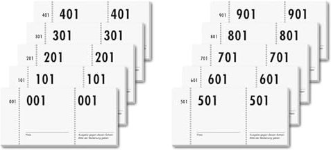 Sigel GN110 Nummernblock, 1000 Bons (fortlaufend nummerierte Blöcke von 1 bis 1000, 10,5 x 5 cm, Farbauswahl nicht möglich), gesamt 10 Blocks, aus nachhaltigem Papier