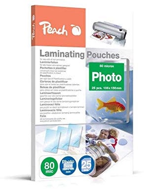 Peach Laminierfolien 106x156mm Foto - 80 mic - 25 pouches - glänzend - kompatibel mit Laminiergeräten aller Markenhersteller - S-PP080-20