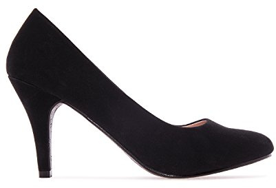 Andrés Machado - Élégants Escarpins rétro pour Femme/Adolescent pour l´été et l´Hiver - AM422 - Bout Arrondi - Modèle Taille Petit - Talons Fins - Simili Nubuck - Couleur Noir - EU 45