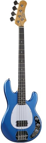 EKO GUITARS - MM-300 Metallic Blue, Basso Elettrico 4 Corde, Serie Tribute Starter, Corpo in Pioppo, Manico in Acero con Finitura Gloss, Tastiera 21 Tasti in Resina Eko WPC, Colore Metallic Blue