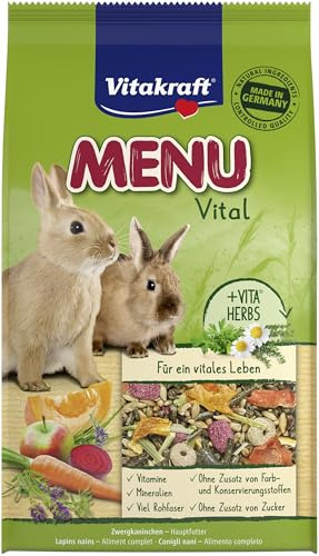 Vitakraft Menu Vital, Zwergkaninchen Futter, mit Kräutern und Gemüse, rohfaserreich, für glänzendes Fell, ohne Zusatz von Zucker (1x 1kg)