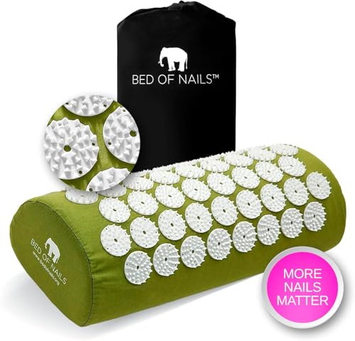BED OF NAILS Original Akupressur Kissen - 2142 Druckpunkte - Akupunktur Nackenkissen - Nackenschmerzen Rückenschmerzen Stressabbau - Tragetasche - Größe 38 x 15 x 10 cm - Grün