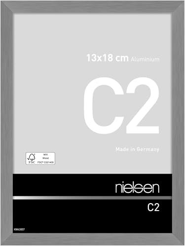 nielsen Bilderrahmen, 13 x 18 cm, Aluminium, Grau matt, Fotorahmen zum Auftstellen und Aufhängen im Hoch- & Querformat, Echtglas, C2
