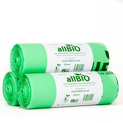 allBIO 80L Compostable Kitchen & Kerbside Bin Bags/Garden Sacks – Pack of 60