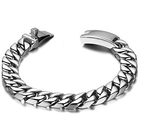 JewelryWe Schmuck Edelstahl Herren Armband, schwer Fahrradkette Biker Armkette, Partnerarmband Armreif Silber 21cm 12mm Breite - mit Geschenk Tüte