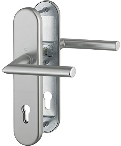 HOPPE 3893166 Sicherheits-Dürckergarnitur Stockholm-Ö-Norm Entfernung 88mm, Aluminium Edelstahl-Effekt, Langschild Profilzylinder für Türstärke 62-72mm, ohne Kernziehschutz, Klasse 3, 1 Stück