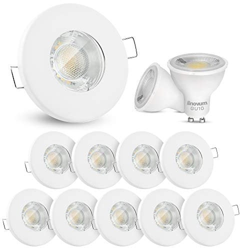 linovum 10x LED Einbaustrahler Set 2W flach IP65 weiß mit Wasserschutz für Bad, Dusche, Außen inkl. GU10 LED Lampe warmweiß
