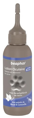BEAPHAR – Lotion oculaire Premium pour Chien et Chat – Aux polyphénols de Raisin – Contient de la Camomille et du Bleuet – Nettoie en Douceur Les Yeux – Pratique et Facile à Utiliser – 125 ML