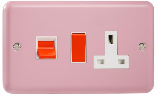 Varilight 45A Cooker Panel with 13A Double Pole Switched Socket Outlet (Red Rocker) Rose Pink