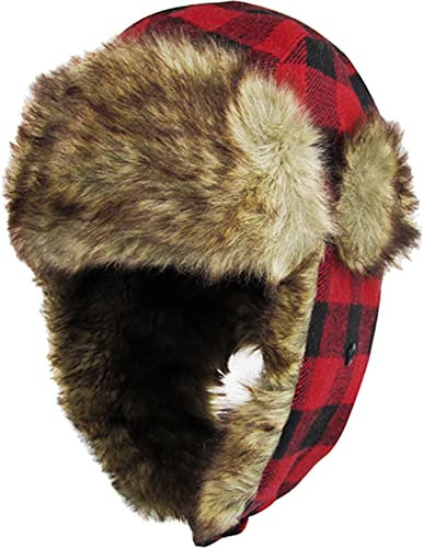 KBETHOS KBW-604 ROT-SCHWARZ Buffalo Plaid Aviator Trooper Trapper Hat Wintermütze