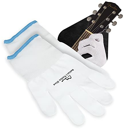 Musiker Praxis Handschuh - 2er Pack Gitarrenhandschuhe für Damen und Herren, Fingerspitzenschutz zum Spielen von Saiteninstrumenten, Handproblemen und mehr, Nylon dünne Handschuhe für Indoor/Outdoor Gigs, klein, weiß