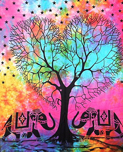 Jaipur traditionnel Tapisserie Arbre de Vie de Tie Dye, éléphant, Poster, Affiche mur indienne Suspendre, ou Résidence Décoration de salle, Hippie Boho mur Art 76,2 x 106,7 cm cm