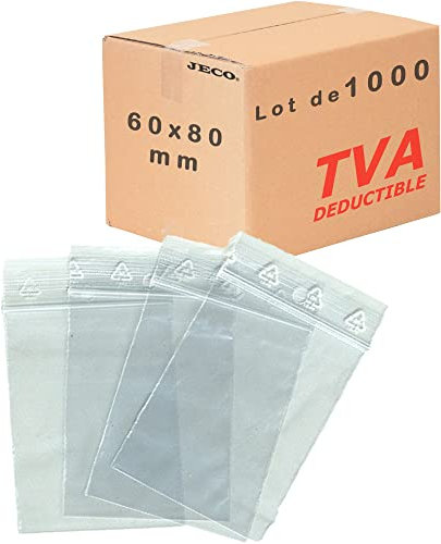 Jeco - Lot de 1000 sachets à fermeture zip transparent format 6 x 8 cm : 60 x 80 mm 50µ - qualité alimentaire