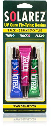 Solarez Fly Tie UV Cure Resin - 3 Pack Starter Kit - Thin Hard, Thick Hard, Flex Formulas (3 x 5g Tubes) Fly Tying Resin, FlyTye Glue, Fly Fishing Starter to Build Fly Heads and Bodies! USA Made!