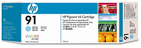HP 91 Hellcyan, Original Druckerpatrone | Tinte für DesignJet Z6100, 775 ml (C9470A)