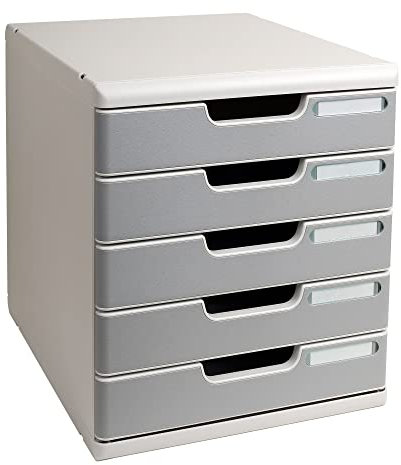 Exacompta 301041D Ablagebox Modulo mit 5 Schubladen für DIN A4+ Dokumente. Belastbare Schubladenbox mit hoher Kapazität für mehr Platz auf dem Schreibtisch grau/steingrau