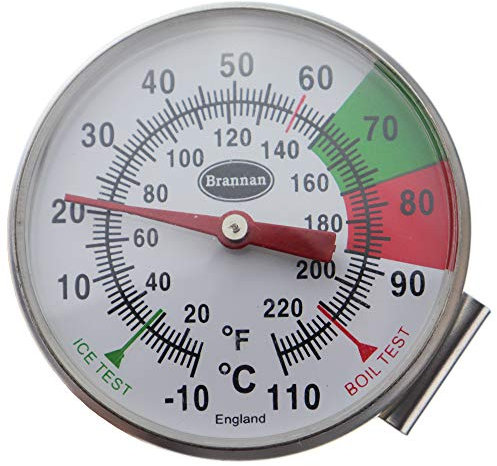 Brannan Frothy Milk Thermometer with 175 mm Stainless Steel Probe and Jug Clip Barista Style Coffee Milk Temperature