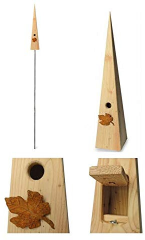 Weidenprofi Nistkasten, Vogelhaus mit Standfuss aus Lärchenholz, Modell Vogeldorn, Design Weinblatt: 16,5 x 15,5 cm, 78 cm hoch, Gesamthöhe 315 cm