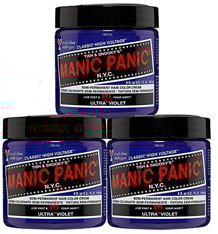 Manic Panic Ultra Violet Classic Crème, vegano, sans cruauté, tinte para el cabello morado semipermanente, 3 x 118 ml