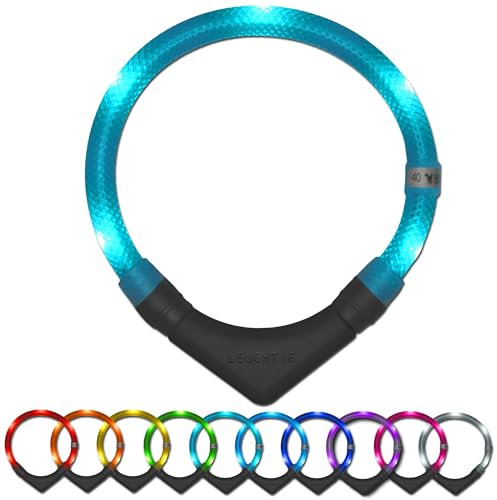 LEUCHTIE® Plus Leuchthalsband Hund batteriebetrieben, wasserdichtes LED Halsband, Hundehalsband Leuchtend mit 100 h Leuchtdauer, enorm hell, türkis Größe 45