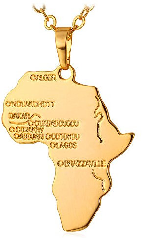 U7 18k vergoldet Collier Karte von Afrika Anhänger Halskette Afrikanische Landkarte mit 50+5cm Rolokette Modeschmuck für Weihnachten Geburtstag