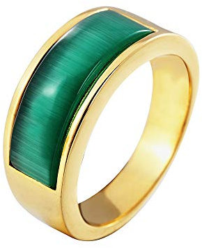 HIJONES Damen Und Herren Edelstahl Mit GroßEm 3 Farben Stein CZ Ringe Hochzeit Versprechen (Gold-Grün, 57 (18.1))