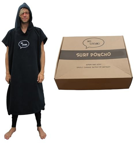 Ho Stevie! Dicker Mikrofaser-Surfponcho (Neoprenanzug/Handtuch) [Farbe wählbar] (schwarz)