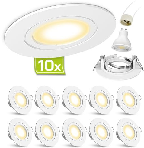 linovum LED Einbaustrahler Set weiß lackiert matt rund warmweiß 5W 230V Einbauleuchte Anschluss ohne Trafo inkl. GU10 Fassung