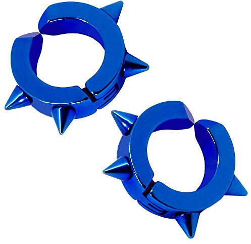 Tumundo® 1 Paar Edelstahl Klapp-Creolen Fake-Creolen Ohne Ohr-Loch Ohr-Stecker Ohr-Clips Spitzen Stacheln, Variante:blau